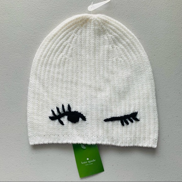 Kate Spade Winking Beanie Hat in Cream NWT - Picture 3 of 5
